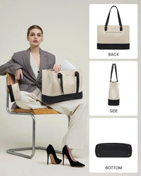 HKM-185747 Professional Waterproof Leather Laptop Tote Bag for Women - 15.6 Inch Briefcase with Clutch for Work