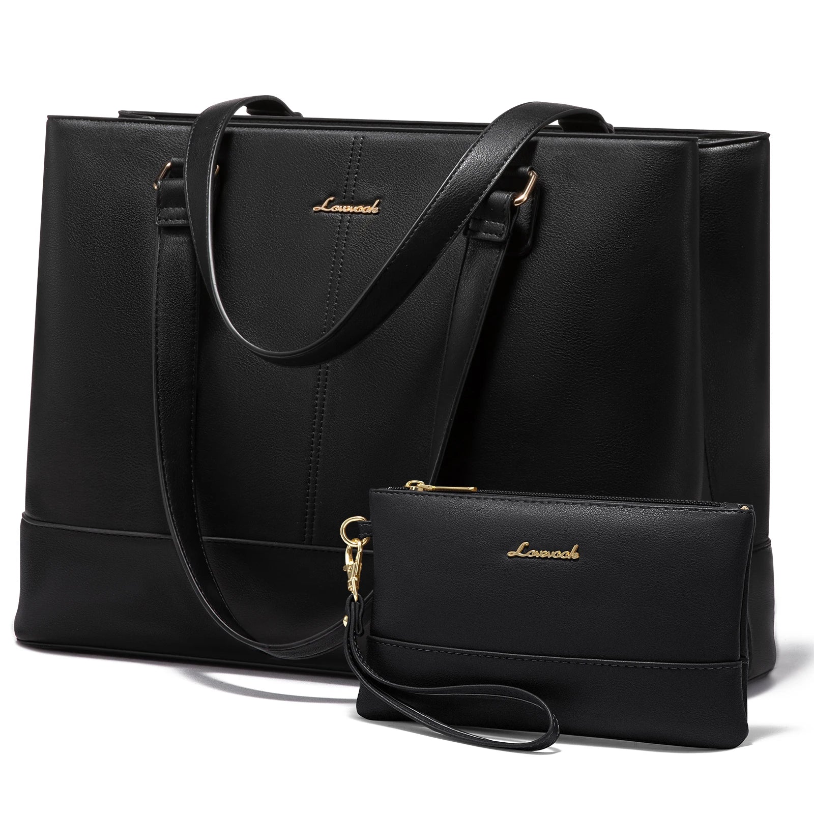 HKM-185747 Professional Waterproof Leather Laptop Tote Bag for Women - 15.6 Inch Briefcase with Clutch for Work