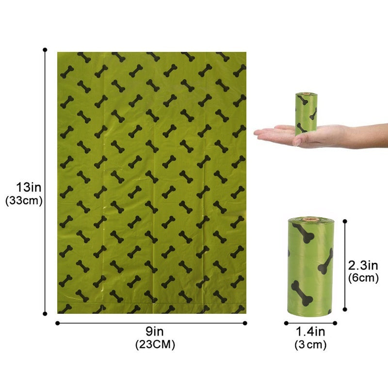 HKM-1859517 Degradable Dog Poop Bags - 18 Rolls in Military Green with Black Bone Design