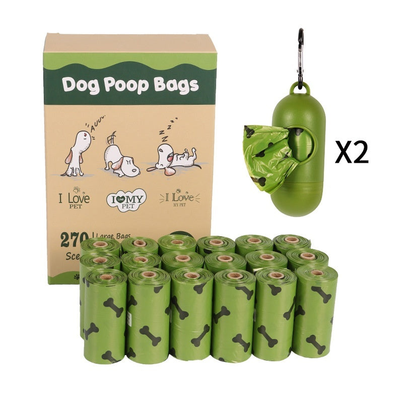 HKM-1859517 Degradable Dog Poop Bags - 18 Rolls in Military Green with Black Bone Design