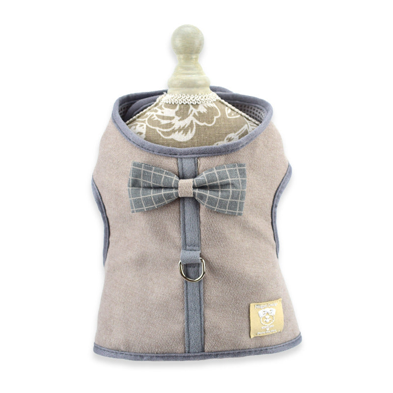 HKM-1859645 Korean Style Grid Pet Harness for Small and Medium Dogs with Hand Holding Rope - Available in Blue, Brown, Pink, Gray