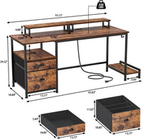 HKM-186067 Large Rustic Brown Computer Desk with 2 Removable Monitor Stands, CPU Stand, and Hooks for Home Office Use
