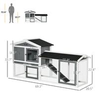 HKM-1860925 Wooden Rabbit Hutch with Run, Tray, and Ramp for Small Pets in White