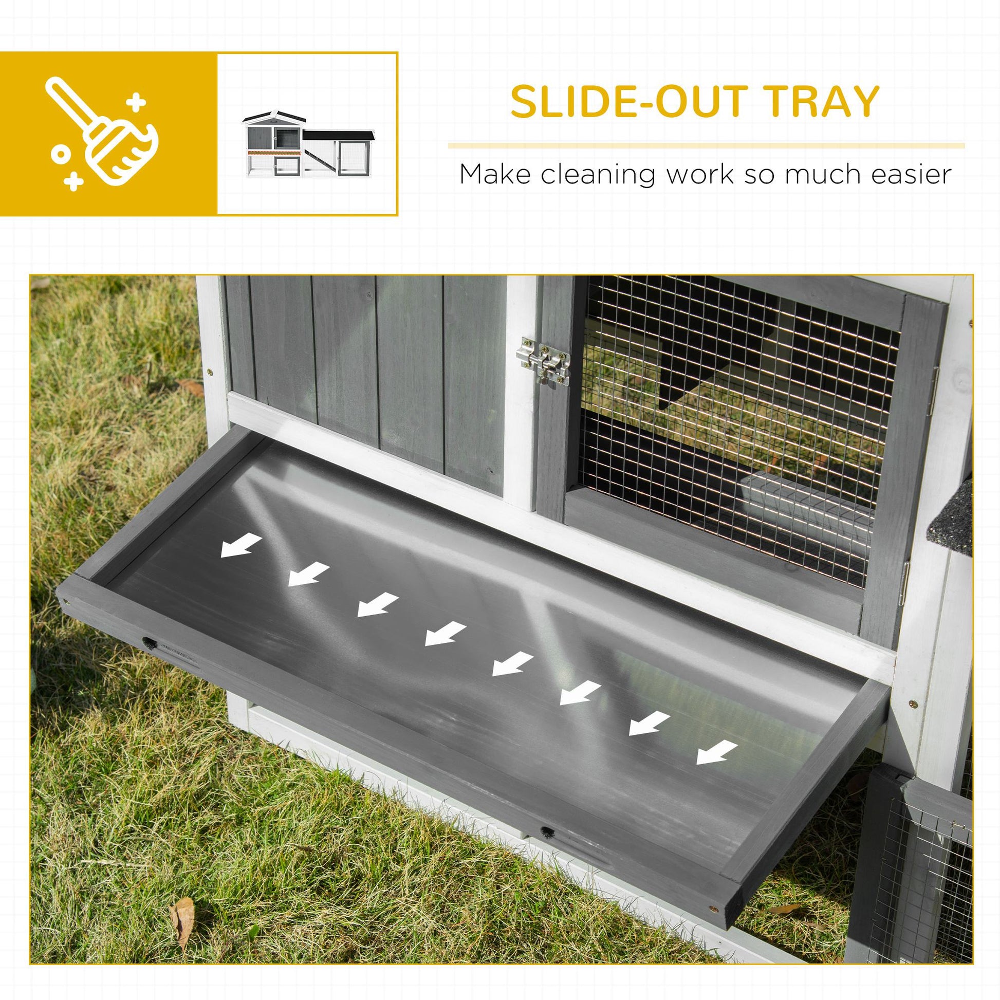 HKM-1860925 Wooden Rabbit Hutch with Run, Tray, and Ramp for Small Pets in White