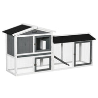 HKM-1860925 Wooden Rabbit Hutch with Run, Tray, and Ramp for Small Pets in White