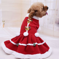 HKM-1861437 Cozy Red Fleece Christmas Skirt for Dogs - Warm Pet Dress for Autumn and Winter