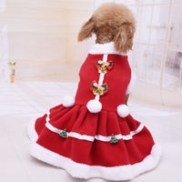 HKM-1861437 Cozy Red Fleece Christmas Skirt for Dogs - Warm Pet Dress for Autumn and Winter