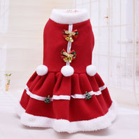 HKM-1861437 Cozy Red Fleece Christmas Skirt for Dogs - Warm Pet Dress for Autumn and Winter