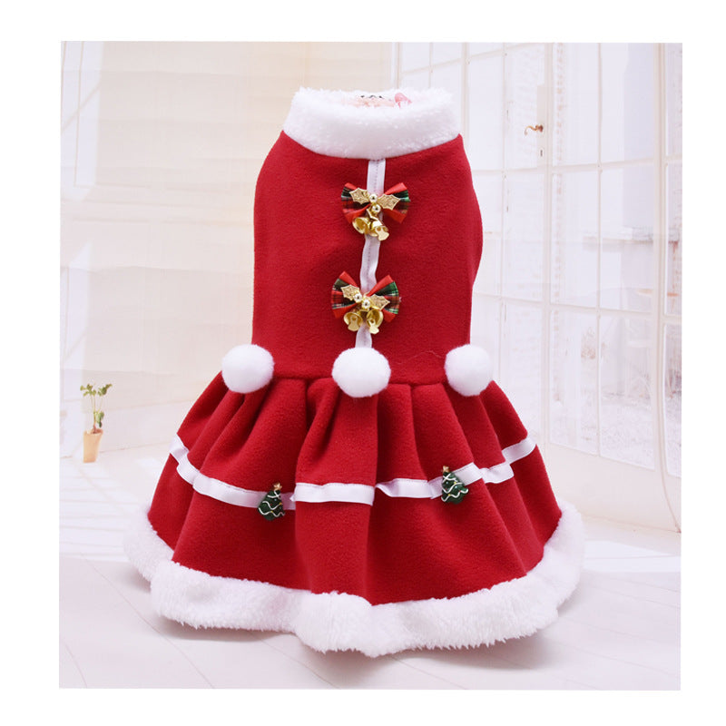 HKM-1861437 Cozy Red Fleece Christmas Skirt for Dogs - Warm Pet Dress for Autumn and Winter