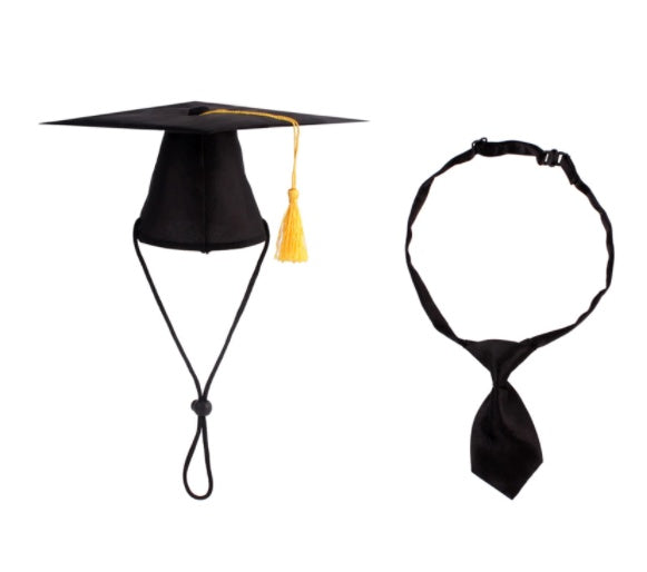 HKM-1862077 Dog Graduation Cap and Adjustable Tie Set for Small and Medium Pets