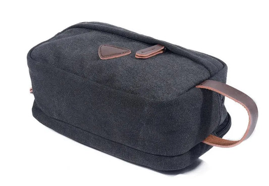 HKM-186259 Retro Canvas and PU Leather Travel Toiletry Bag 30cm x 20cm x 5cm