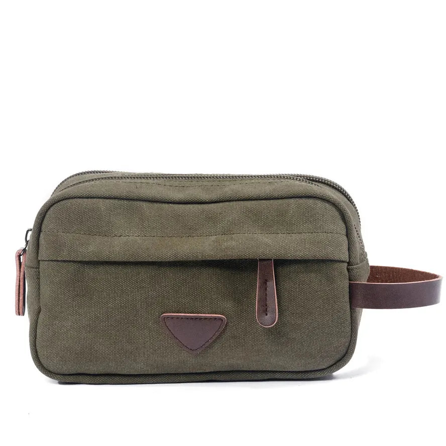 HKM-186259 Retro Canvas and PU Leather Travel Toiletry Bag 30cm x 20cm x 5cm