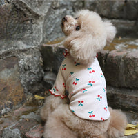 HKM-1862845 Cherry Print Cotton Wavy Edge Dog Top for All Sizes in Blue, White, and Pink