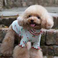 HKM-1862845 Cherry Print Cotton Wavy Edge Dog Top for All Sizes in Blue, White, and Pink