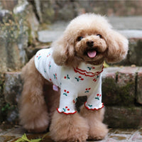 HKM-1862845 Cherry Print Cotton Wavy Edge Dog Top for All Sizes in Blue, White, and Pink