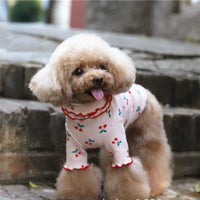 HKM-1862845 Cherry Print Cotton Wavy Edge Dog Top for All Sizes in Blue, White, and Pink