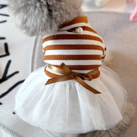 HKM-1863613 Navy and Coffee Striped Cotton Summer Skirt for Small Dogs