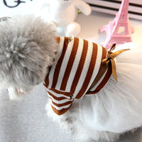 HKM-1863613 Navy and Coffee Striped Cotton Summer Skirt for Small Dogs