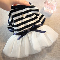 HKM-1863613 Navy and Coffee Striped Cotton Summer Skirt for Small Dogs
