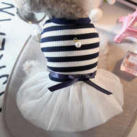 HKM-1863613 Navy and Coffee Striped Cotton Summer Skirt for Small Dogs