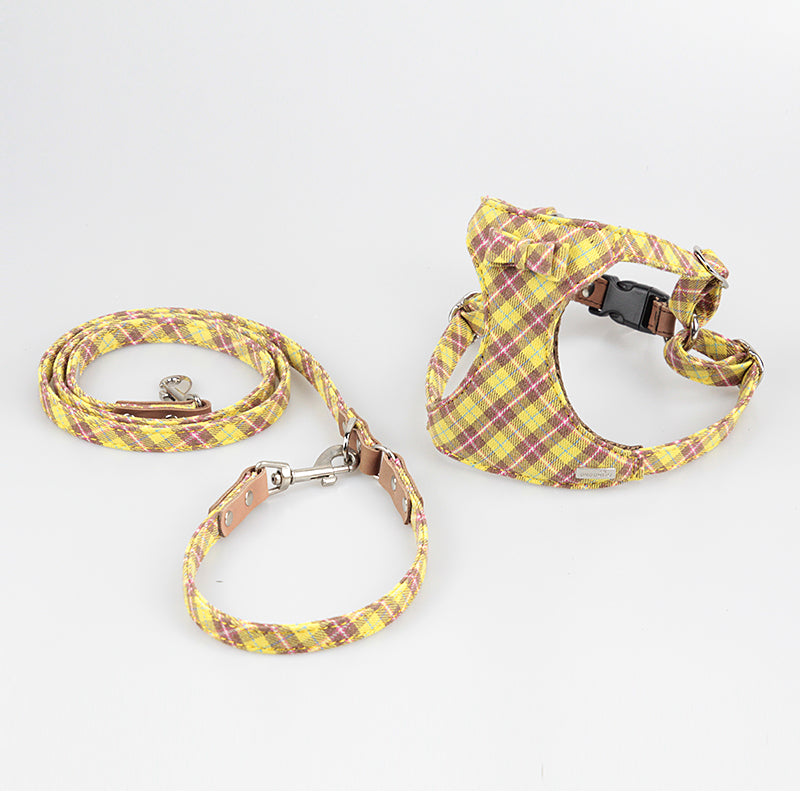 HKM-1865021 Stylish Cotton Fabric Dog Leash with Chest Strap for Small to Medium Breeds