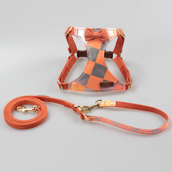 HKM-1865021 Stylish Cotton Fabric Dog Leash with Chest Strap for Small to Medium Breeds