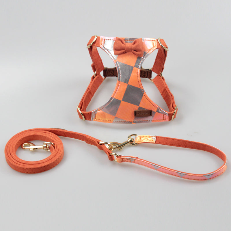 HKM-1865021 Stylish Cotton Fabric Dog Leash with Chest Strap for Small to Medium Breeds
