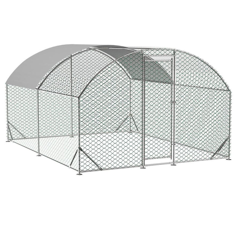 HKM-186515 Large Metal Chicken Coop with Waterproof and UV-Resistant Cover, Walk-In Chicken Run for Outdoor Use - 9.84 x 13.12 x 6.56 Ft