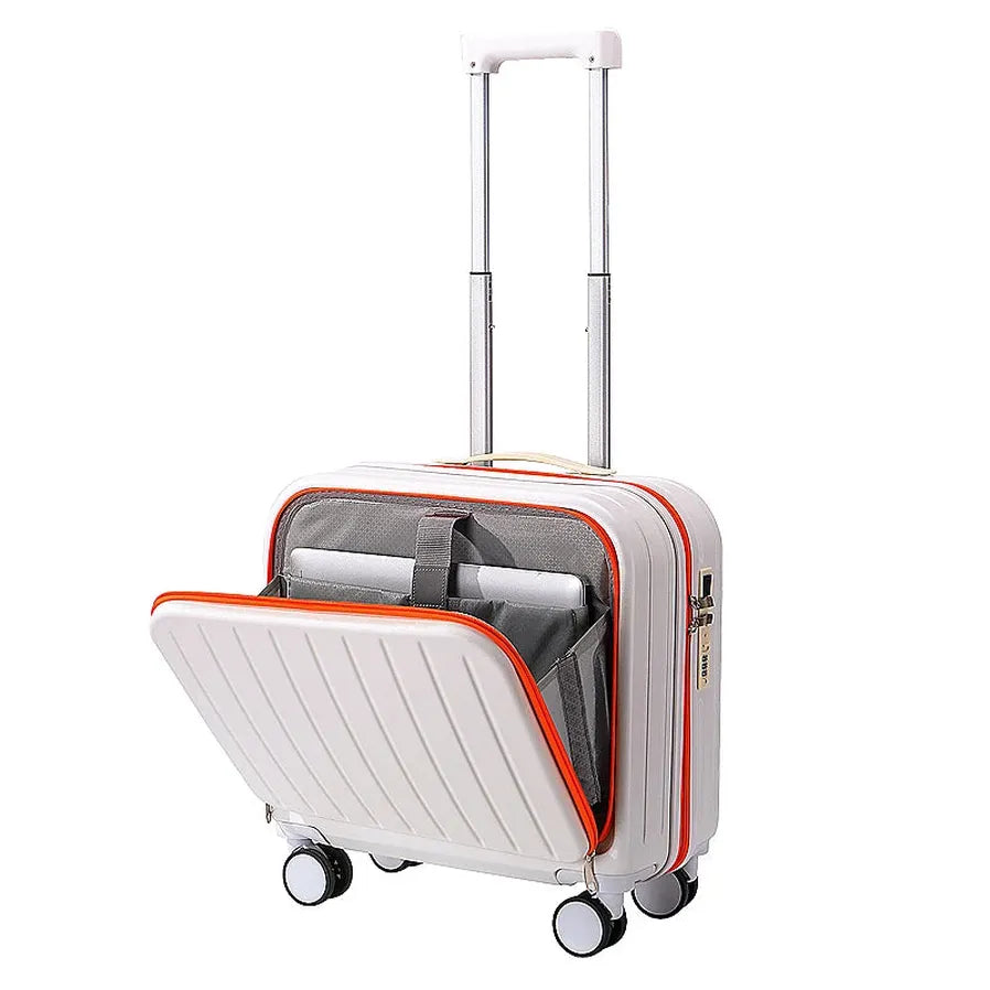 HKM-186579 18-Inch Cabin Trolley Case with USB Charging Port and Cup Holder for Convenient Travel