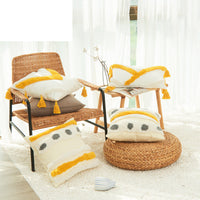 HKM-186579 Nordic Geometric Cotton Cushion Cover with Tassels and Striped Patterns
