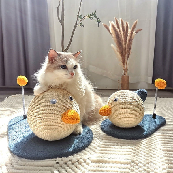 HKM-1866301 Cute Duck Wooden Cat Scratch Board and Grasping Ball Set for Cats