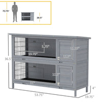 HKM-1866685 2-Story Wooden Rabbit Hutch with Waterproof Roof and Lockable Doors, Gray Small Animal Habitat
