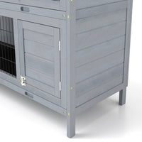 HKM-1866685 2-Story Wooden Rabbit Hutch with Waterproof Roof and Lockable Doors, Gray Small Animal Habitat