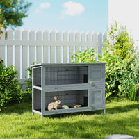 HKM-1866685 2-Story Wooden Rabbit Hutch with Waterproof Roof and Lockable Doors, Gray Small Animal Habitat