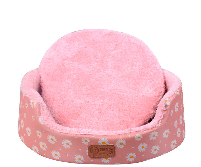 HKM-1867069 Universal Washable Oval Fossa Pet Bed for Small to Medium Dogs and Cats, Double-Strand Nylon with Oxford Cloth Jacket