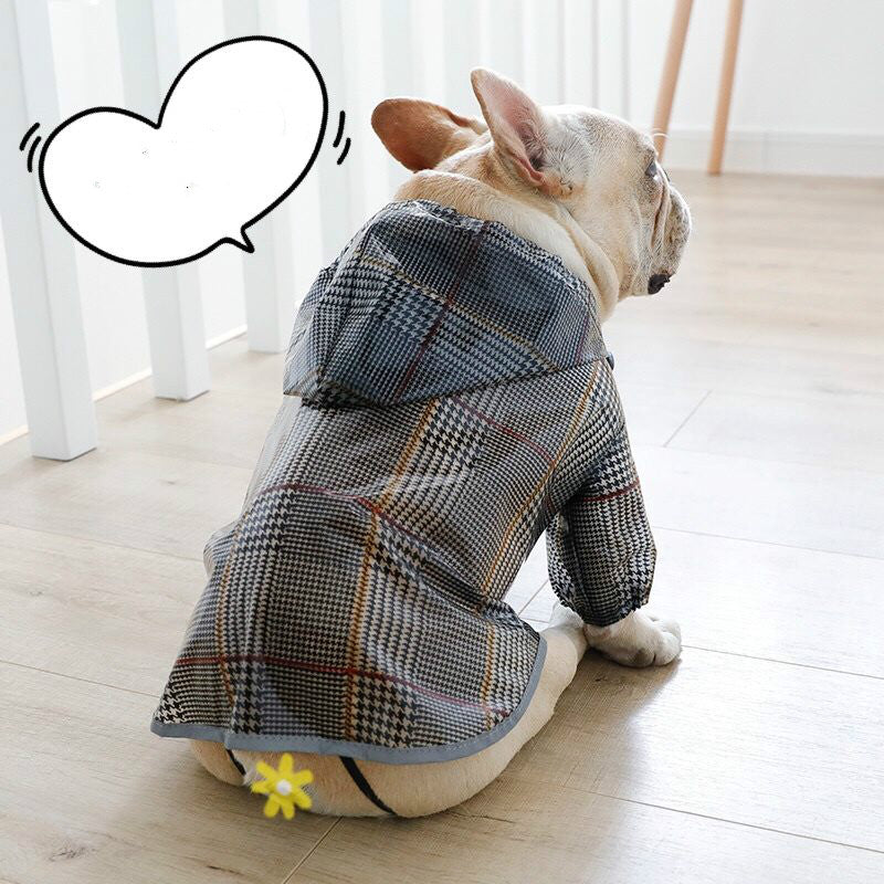 HKM-1867197 Stylish Grey Grid Dog Raincoat for Small to XXL Sizes