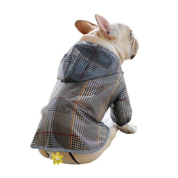 HKM-1867197 Stylish Grey Grid Dog Raincoat for Small to XXL Sizes