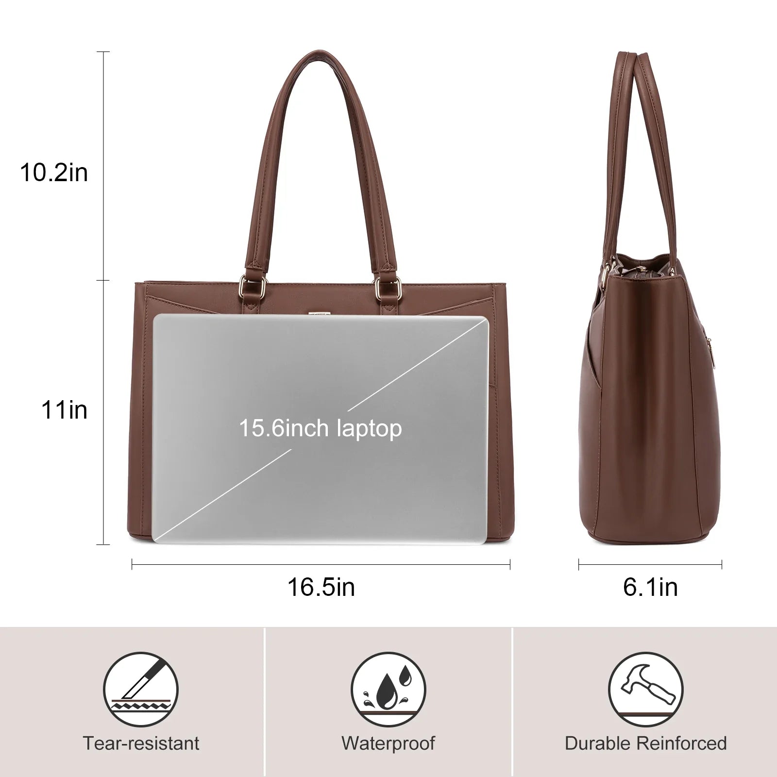 HKM-186899 Waterproof Leather Laptop Tote Briefcase for 15.6 inch Laptops with Casual Office Design for Women