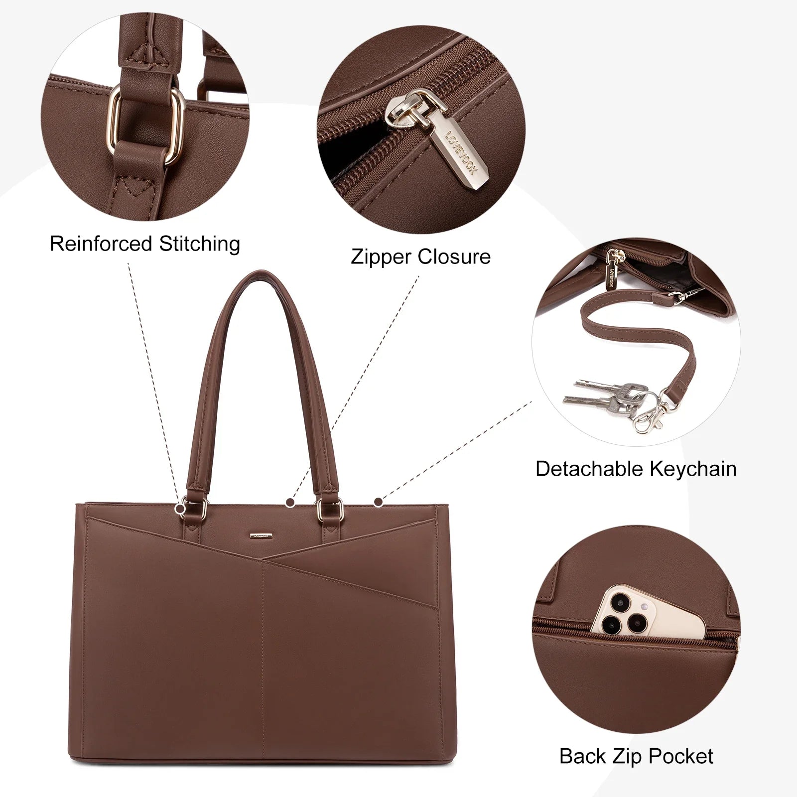 HKM-186899 Waterproof Leather Laptop Tote Briefcase for 15.6 inch Laptops with Casual Office Design for Women