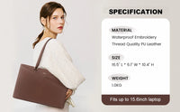 HKM-186899 Waterproof Leather Laptop Tote Briefcase for 15.6 inch Laptops with Casual Office Design for Women