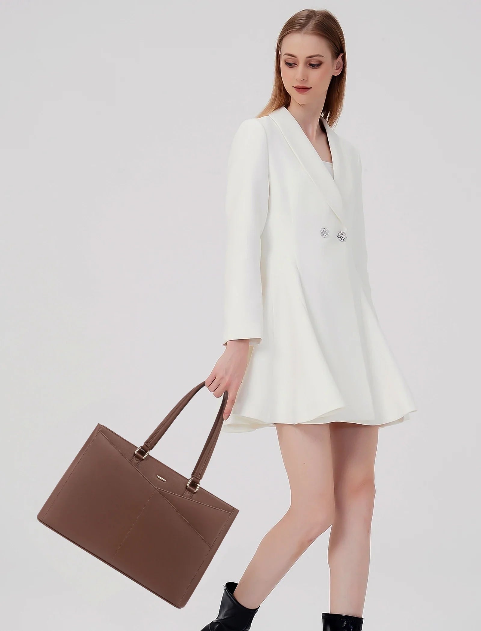 HKM-186899 Waterproof Leather Laptop Tote Briefcase for 15.6 inch Laptops with Casual Office Design for Women