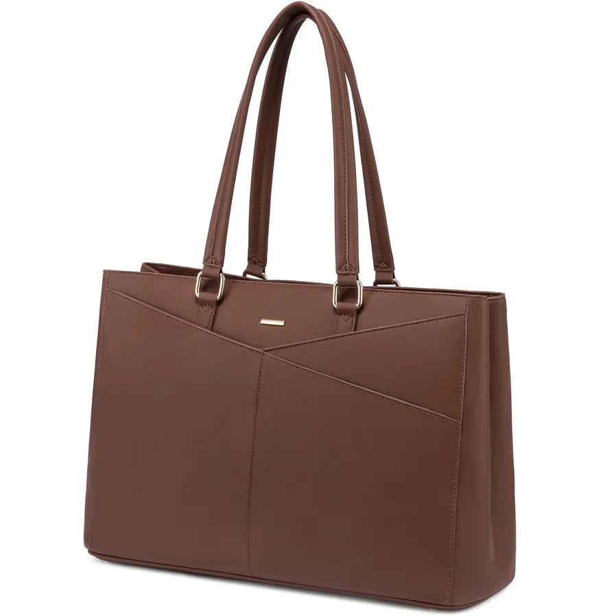 HKM-186899 Waterproof Leather Laptop Tote Briefcase for 15.6 inch Laptops with Casual Office Design for Women