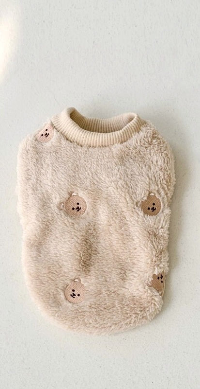 HKM-1869373 Fluffy Cat Jacket with Embroidery in White and Khaki - Various Sizes Available