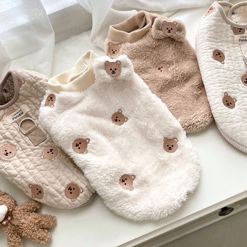 HKM-1869373 Fluffy Cat Jacket with Embroidery in White and Khaki - Various Sizes Available