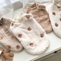 HKM-1869373 Fluffy Cat Jacket with Embroidery in White and Khaki - Various Sizes Available