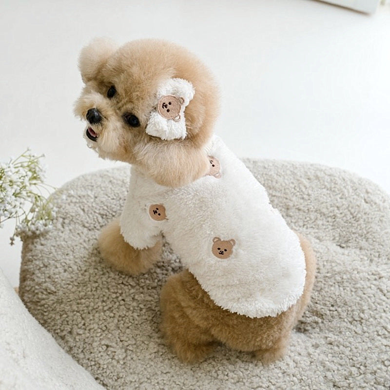 HKM-1869373 Fluffy Cat Jacket with Embroidery in White and Khaki - Various Sizes Available