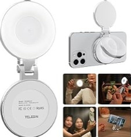 HKM-187091 Magnetic Clip-On Selfie Ring Light for Smartphones - Rechargeable, Adjustable Illumination for Video Calls and Selfies