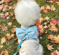 HKM-1872061 Handmade Pet Fleece Bow Chest Strap Lead Rope in Light Blue and Light Pink