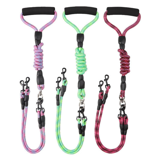 HKM-1872573 Wave Pattern Detachable Traction Rope for Pets - Anti-Winding Nylon Design in Pink, Green, and Rose Red