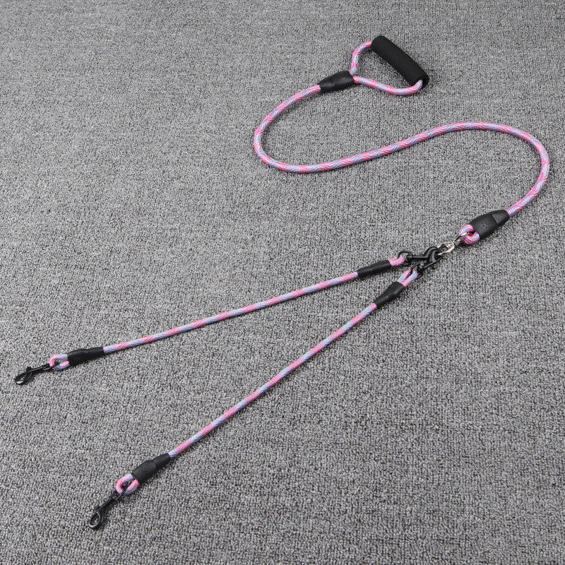 HKM-1872573 Wave Pattern Detachable Traction Rope for Pets - Anti-Winding Nylon Design in Pink, Green, and Rose Red